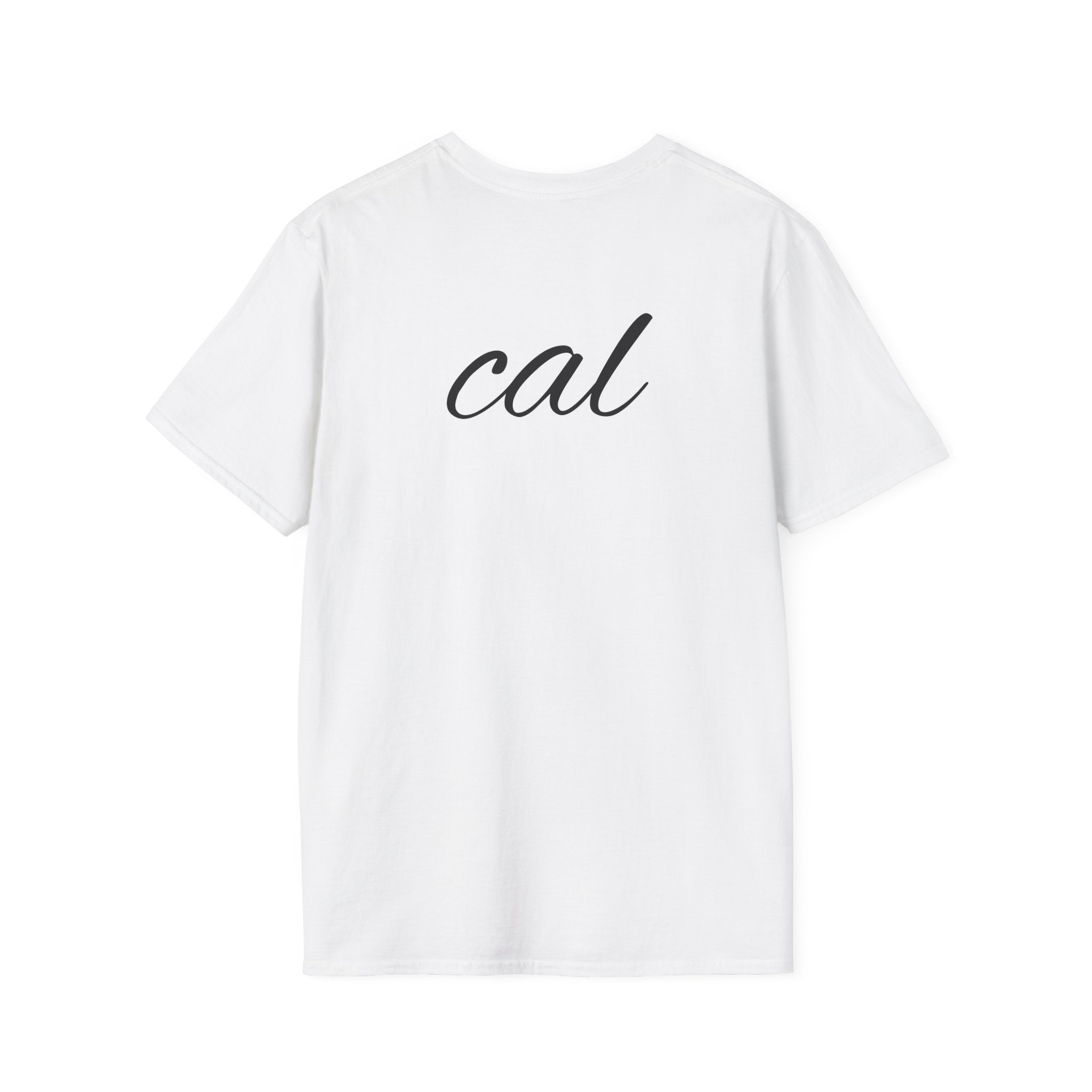 Cal Script T‑Shirt — Minimalist 'cal' Chest & Back Graphic