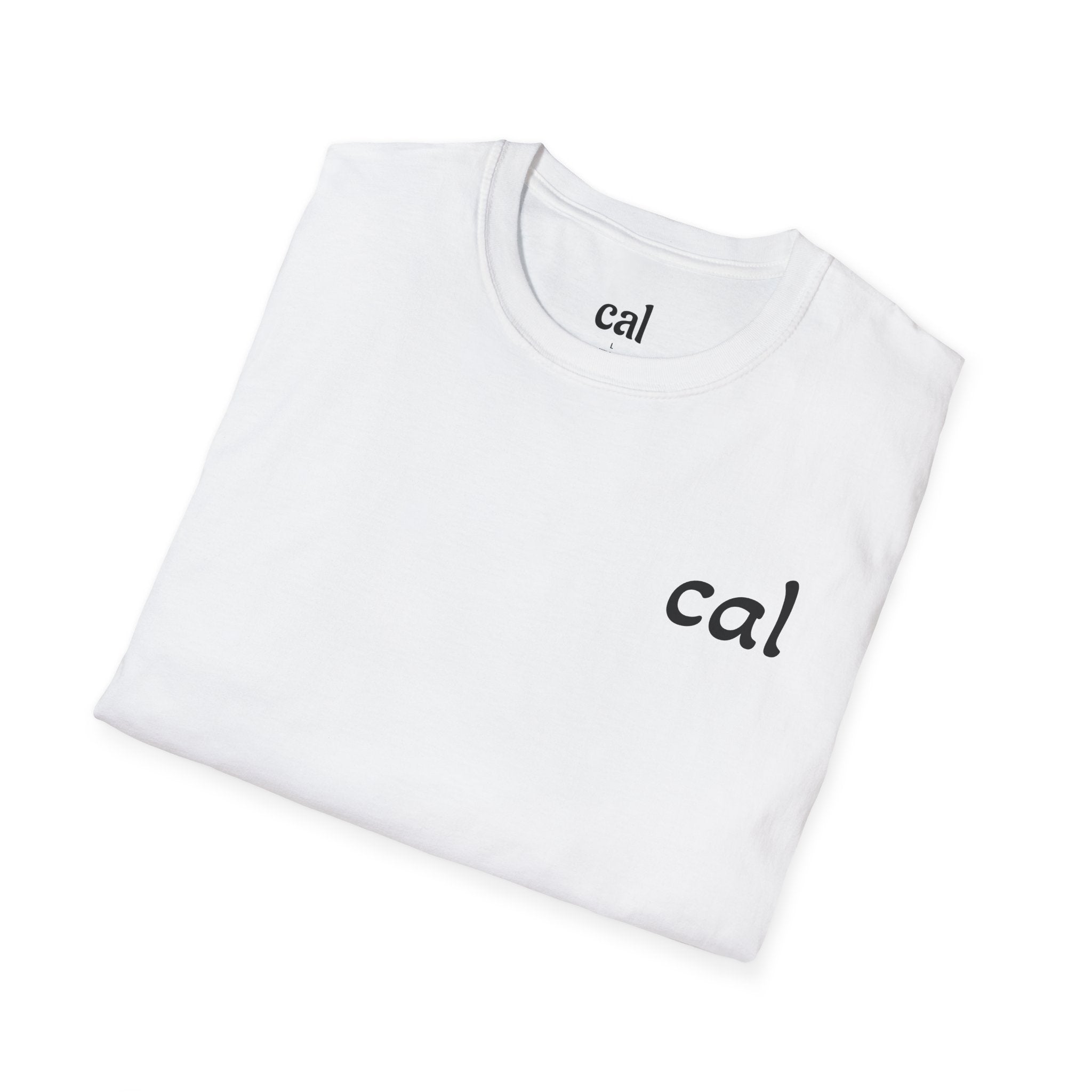 Cal Script T‑Shirt — Minimalist 'cal' Chest & Back Graphic
